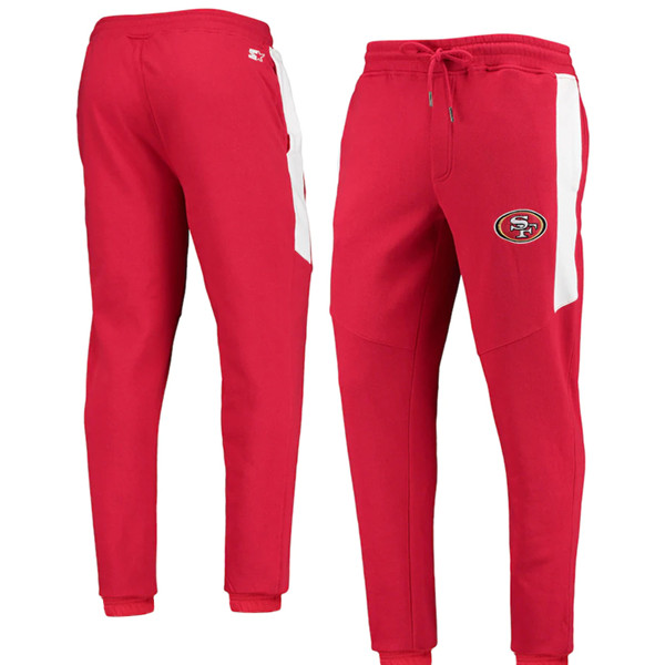 Men's San Francisco 49ers Starter Scarlet/White Goal Post Fleece Pants Men's San Francisco 49ers Starter Scarlet/White Goal Post Fleece Pants